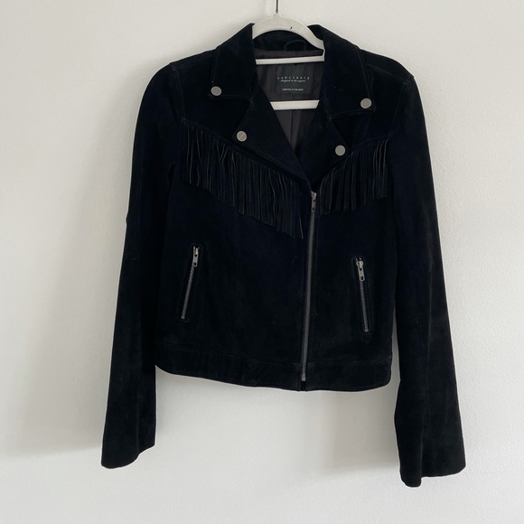 Sanctuary Dylan Black Fringe Suede Moto Jacket - Picture 2 of 6